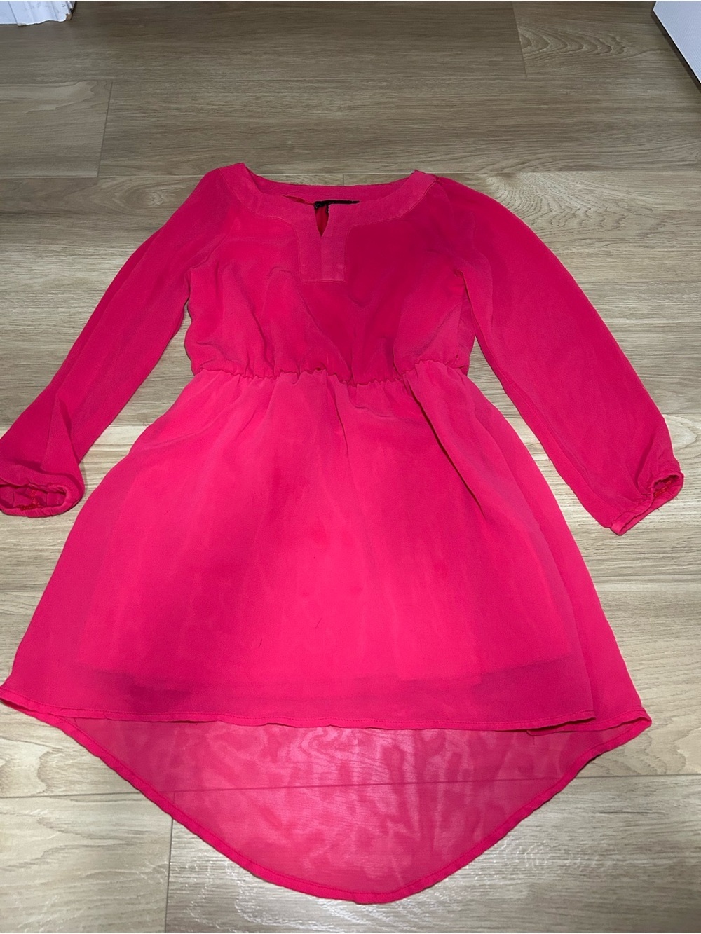 Girls Hot Pink Chiffon High-Low Casual Dress